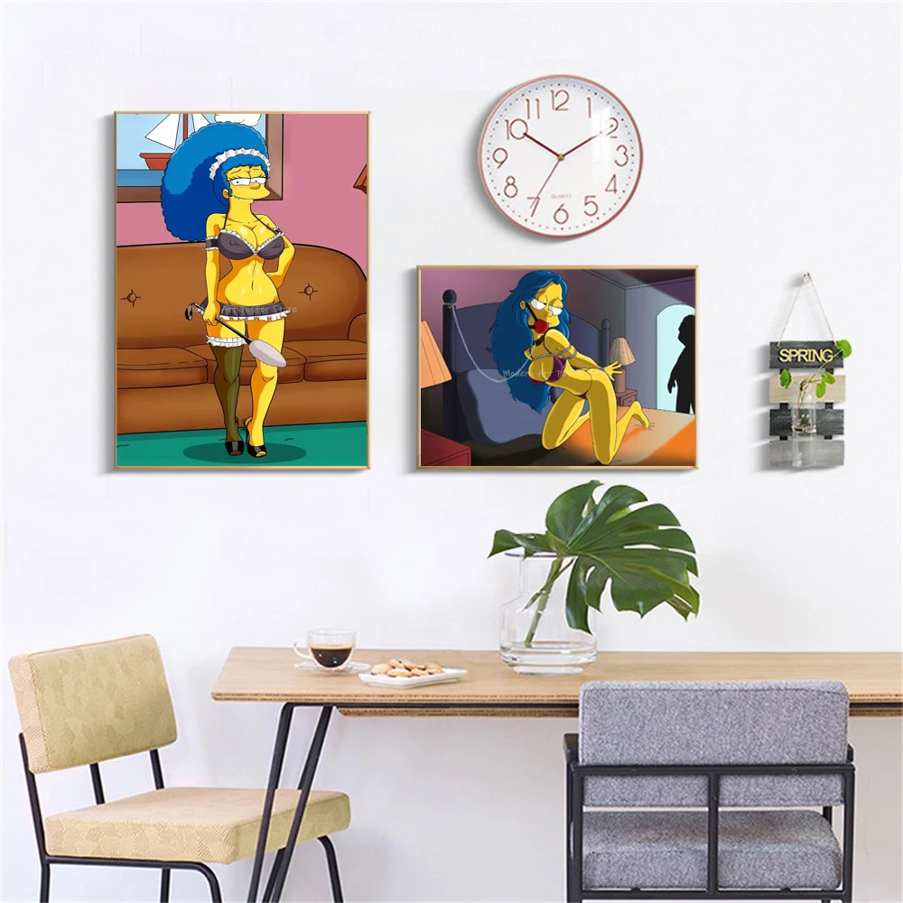 Marge Simpson Art Poster Disney Character Wall Art Poster Sexy Bad Girl Canvas Painting Print Bedroom Gallery Decor Painting