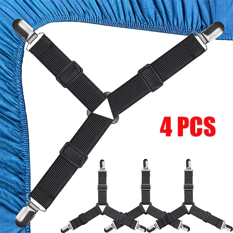 Verstellbare Fixierungen für Tischdecken, Vorhänge, Sofabezüge, Bettlaken, Schnallen, Bettlaken, Clips und Metallbefestigungsclips, 4-teiliges Set