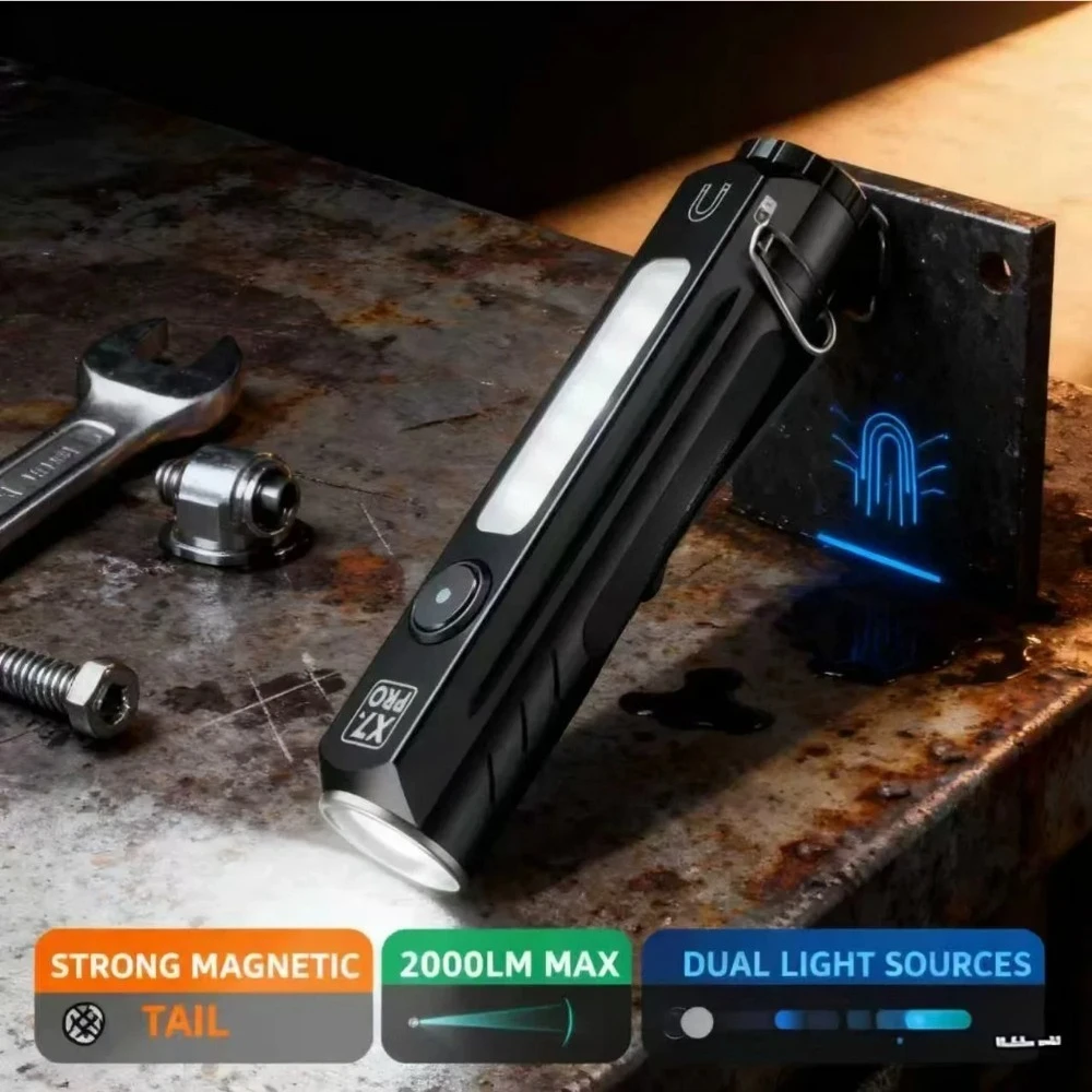 Strong Light LED Flashlight Charging COB Work Light Outdoor Small Portable Multi-function Magnetic Torch for Camping Hiking