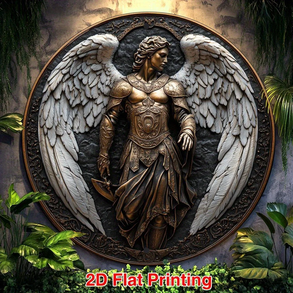 2D Flat, 1pc, Aluminum Metal Round Sign, Archangel Michael Suitable for Garden Courtyard Kitchen Living Room Office Country, Per