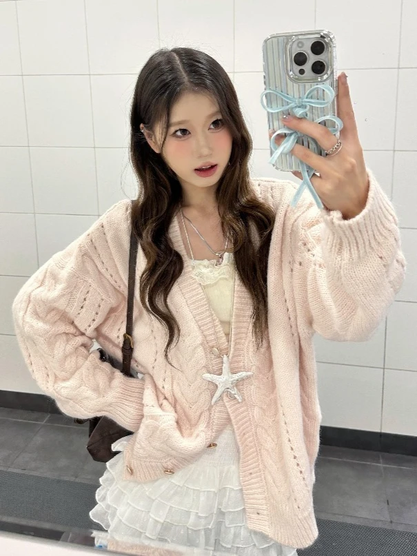 Kawaii Pink Cardigan material texture close-up showing ultra-lightweight 170 GSM knit structure and minimal pile