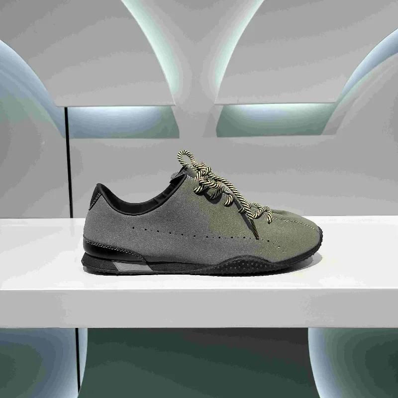 Men Training Shoes New Summer Suede Leather Round Toe Flat Lace-Up Men's Sneakers Shoes Lace-Up Casual Shoes For Men