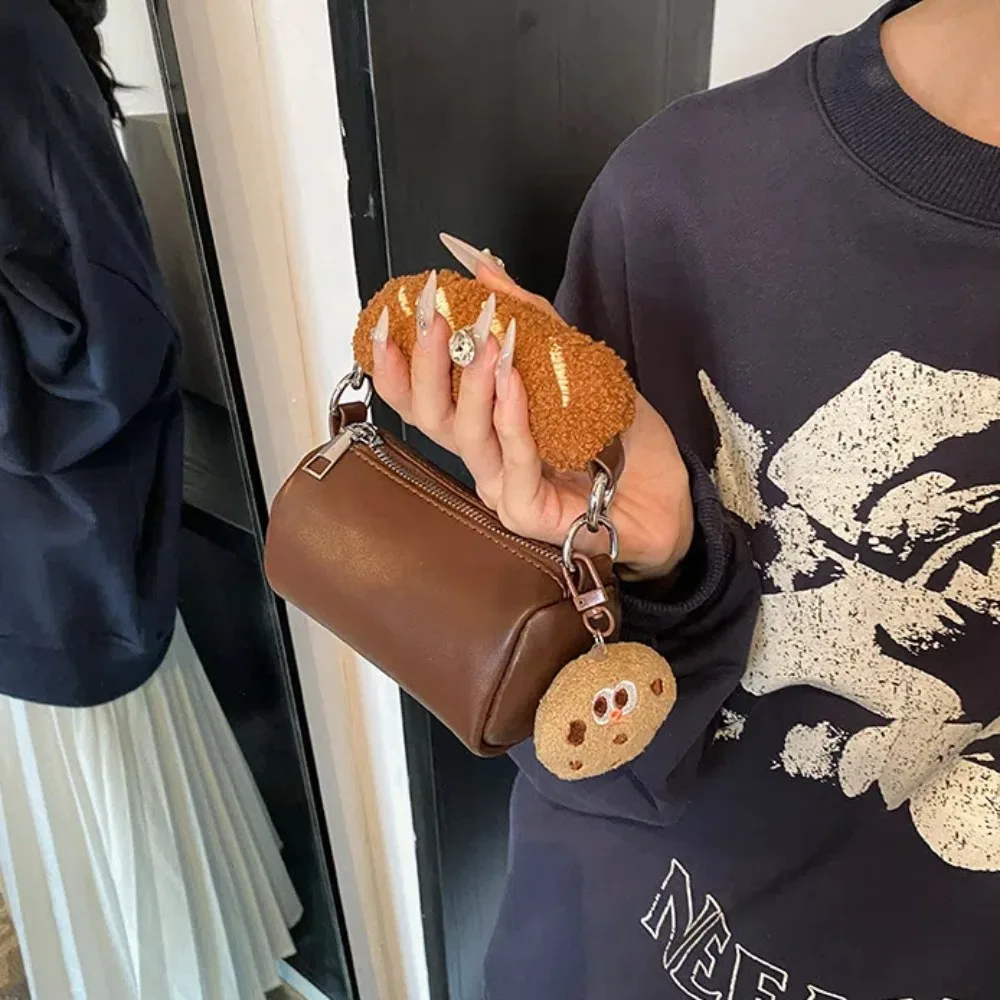 Small PU Leather Shoulder Bag Food Series Waterproof Cookie Hot Dog Handbag Plush Adjustable Strap Cartoon Crossbody Bag Work