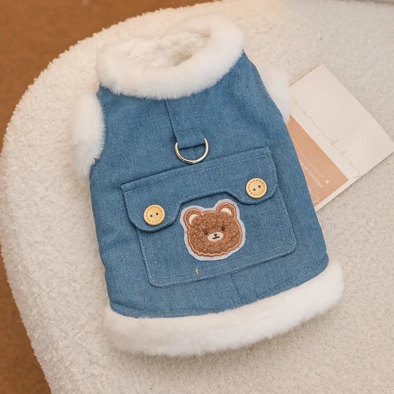 Winter Dog Clothes Thickened Pet Cotton Clothes for Pulling Vests Warm Clothing for Puppy Teddy Cartoon Two Legs Clothes