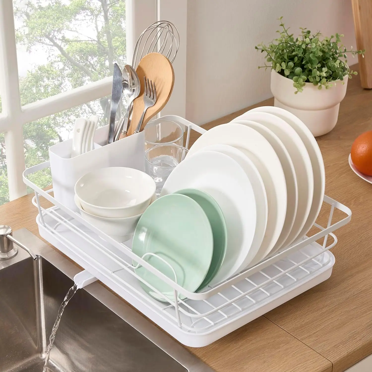 

3-Piece Dish Drying Rack Set with Drainboard, Removable Utensil Holder & Swivel Spout for Kitchen Countertop