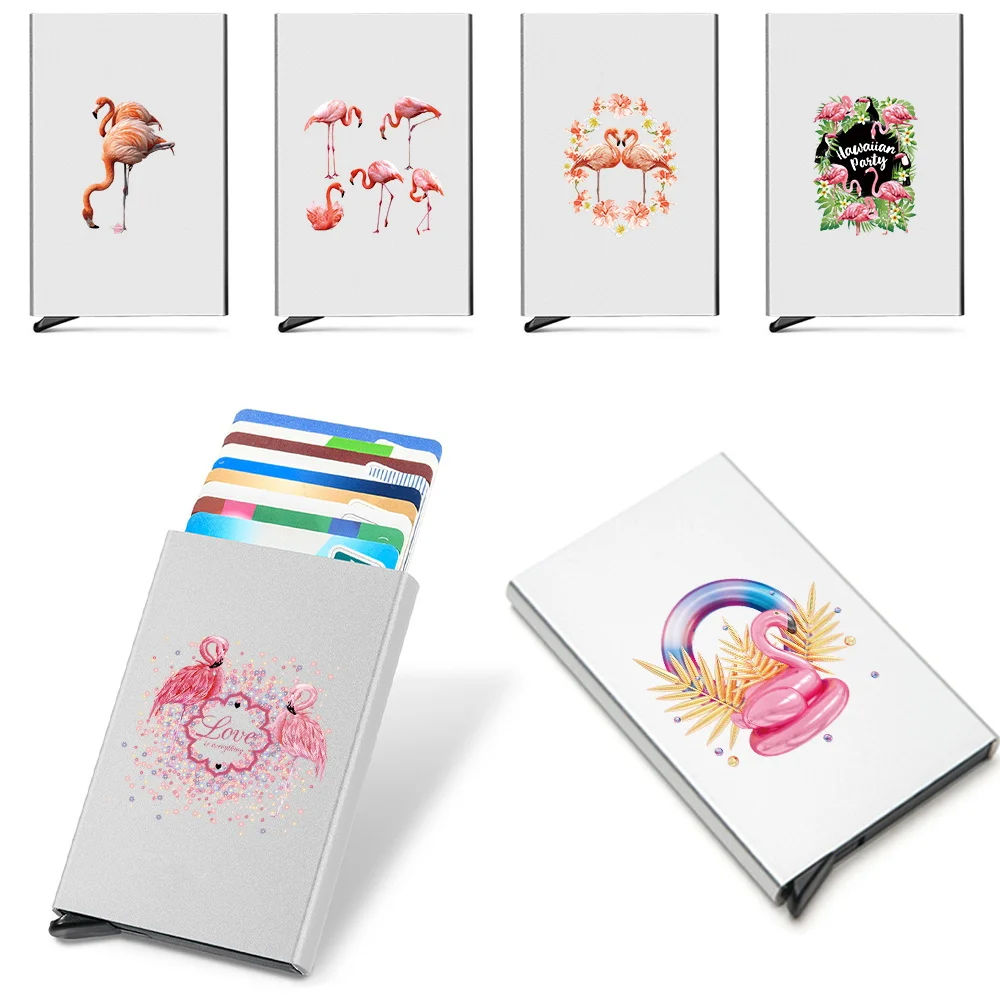 Anti-theft ID Credit Card Holder Bank Thin Aluminium Wallets Pocket Case Bank Unisex Anti Rfid Credit Card Box Flamingo Pattern