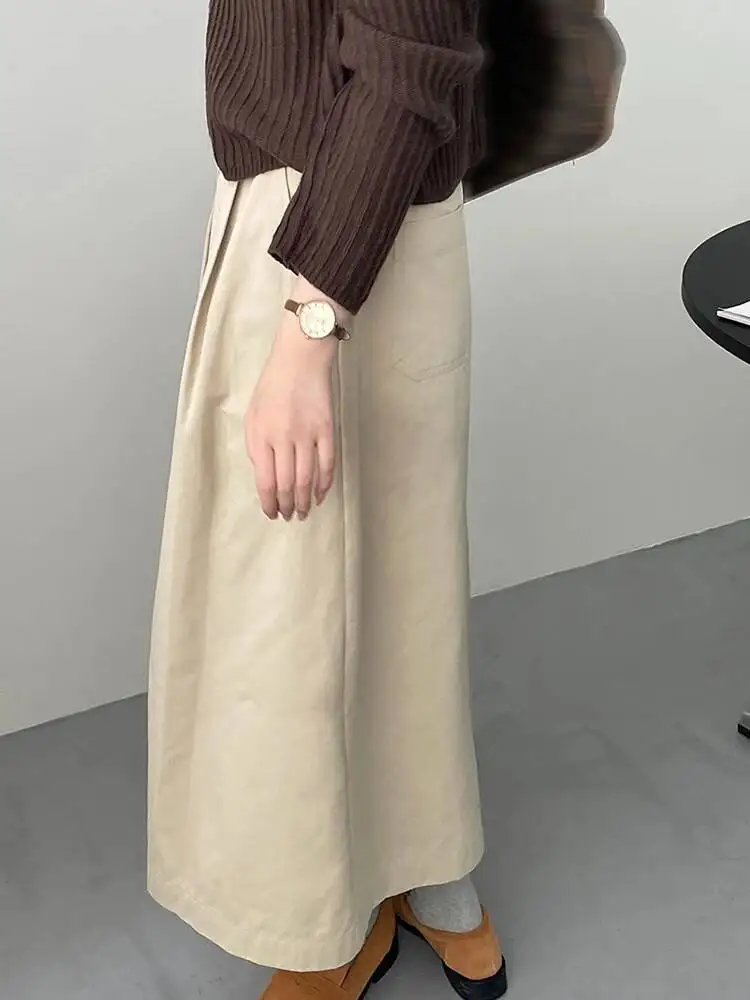 A-line High Waist Apricot Irregular Pleated Elegant Half-body Skirt Women Fashion New Spring Autumn 2026 10CO