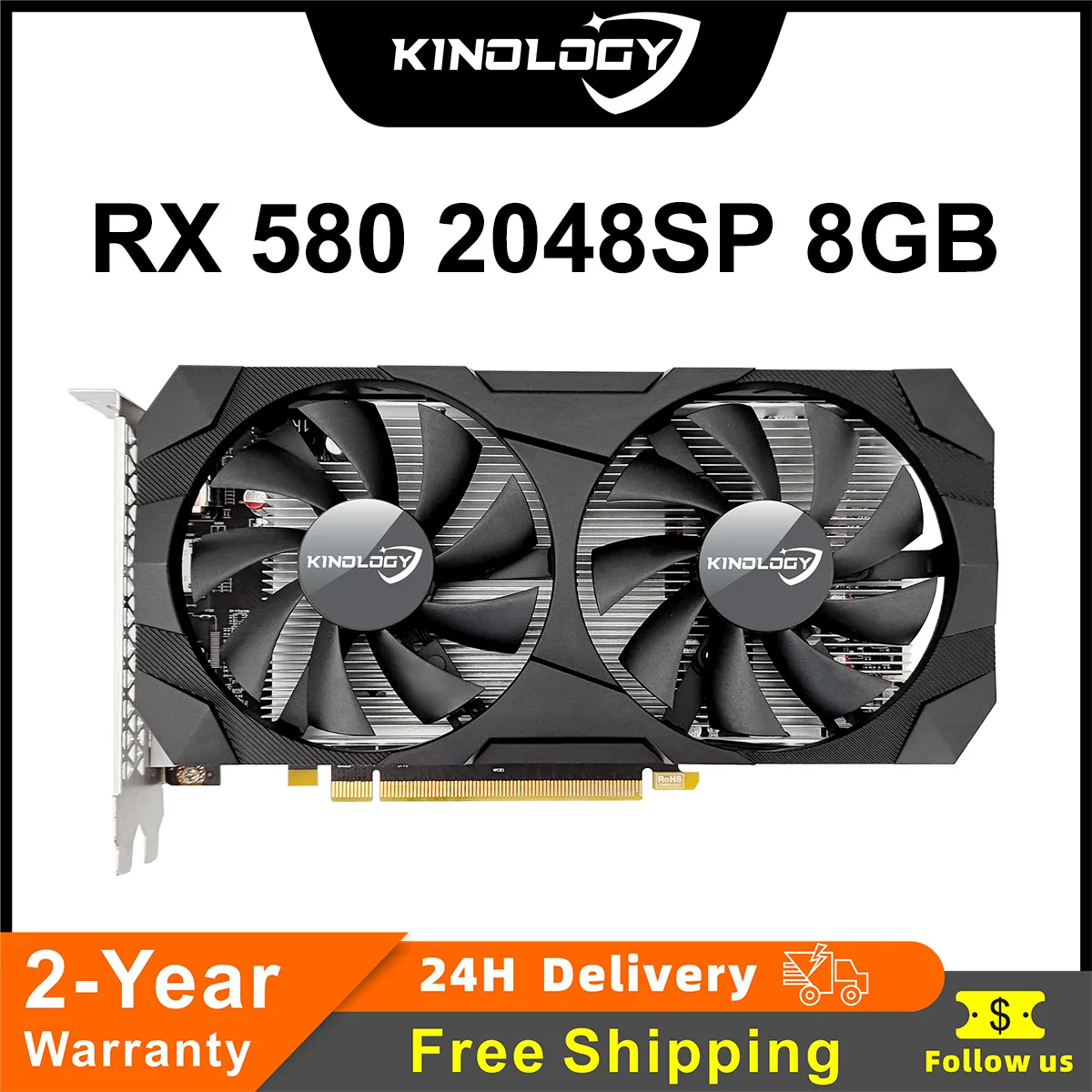 Kinology Video Card RX 580 8G 2048SP GDDR5 AMD GPU Graphics Cards Gamer RX580 Radeon 8GB Mining Gaming Card placa de video