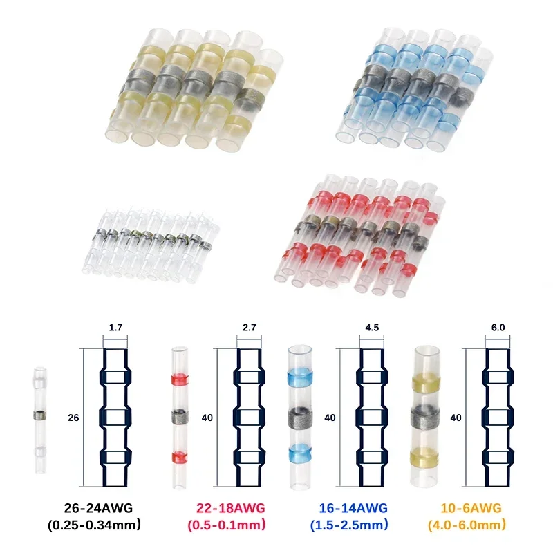 Solder Seal Wire Connectors 3:1 Heat Shrink Insulated Electrical Wires Terminals Butt Splice Waterproof Connector10/20/30//50pcs