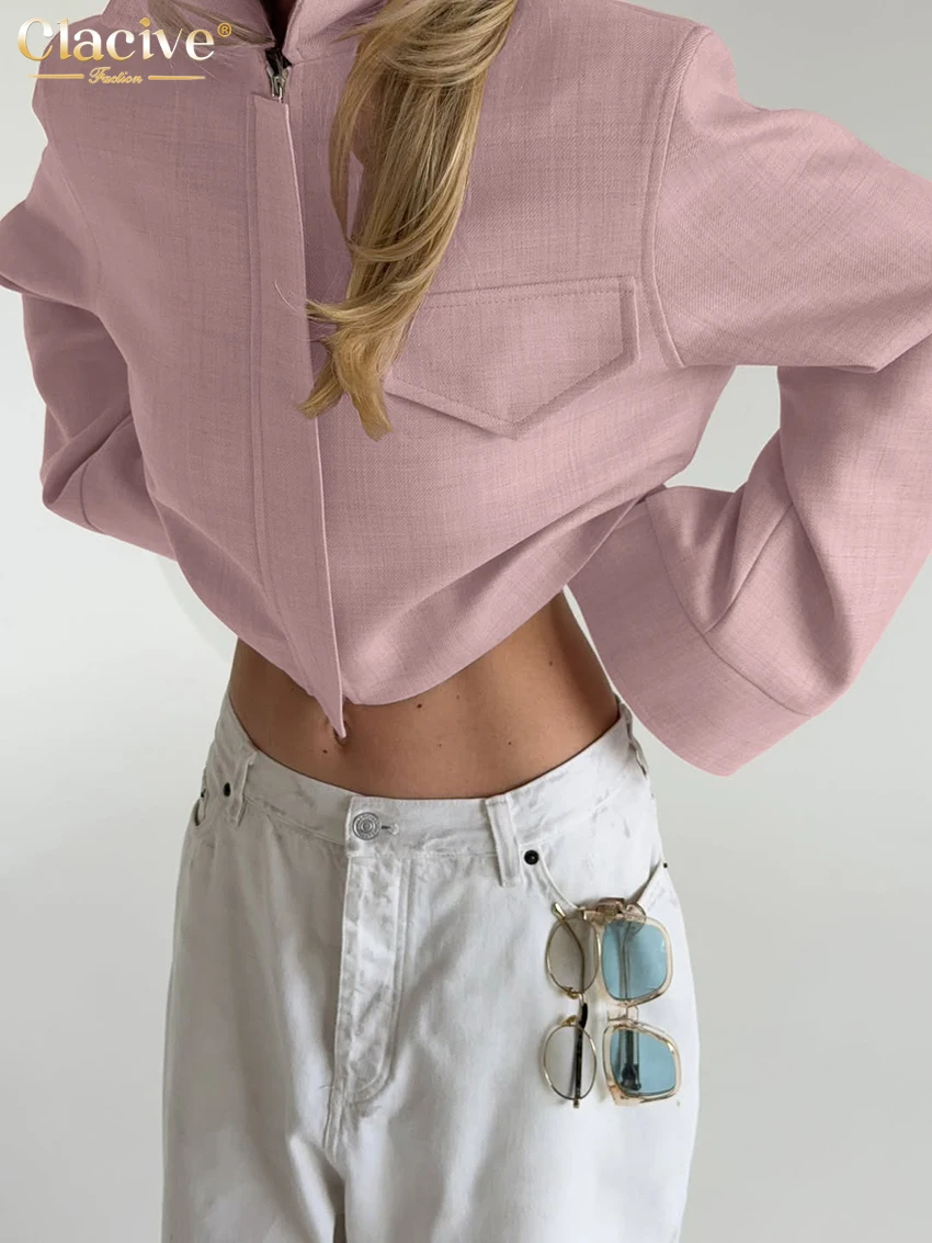 Clacive Fashion Loose Pink Women's Shirt 2025 Winter Lapel Long Sleeve Shirts Lady Elegant Classic Solid Top Female Clothing