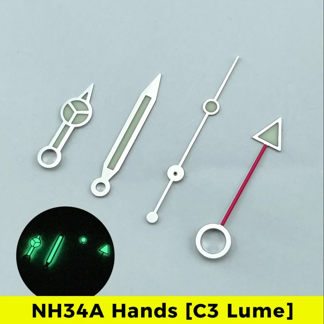 NEW NH34A Watch Hands Set Mod for NH34 Movement SKX SSK Mod Super C3 Lume 4-hand Master GMT 24 Hour Hand high-end watches man