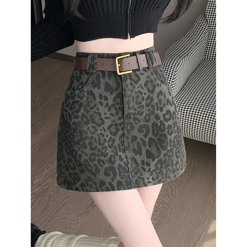 Ladies' New High-Waisted Retro Leopard-Print Skirt Spring Summer Autumn Winter Slim Versatile Fashion A-Word Spice Girl Skirt