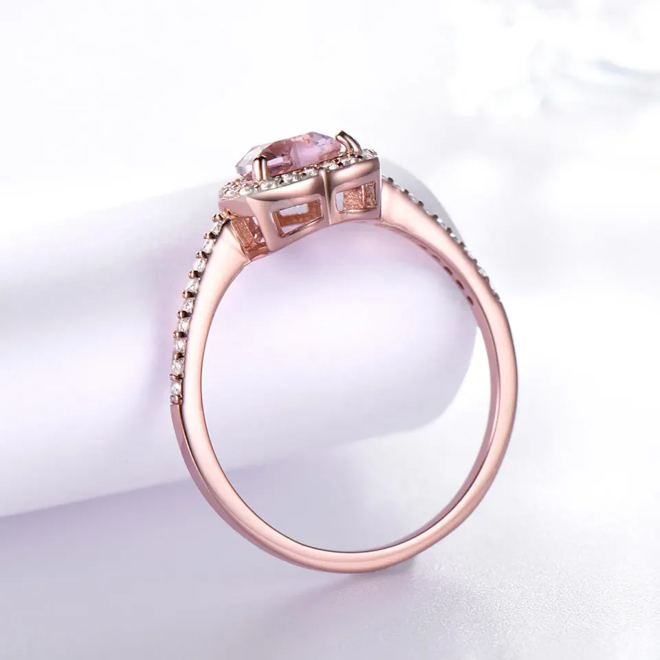 UMCHO Pink Morganite Rings for Women 925 Sterling Silver Ring Heart Engagement Wedding Band Valentine\'s Day gift Fine Jewelry