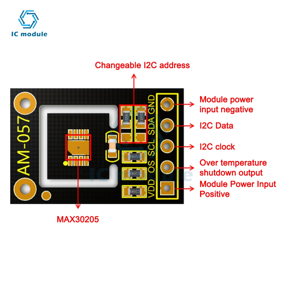 MAX30205 modul Sensor suhu tubuh manusia, Sensor suhu gelang pengukur tegangan rendah Akurasi Tinggi