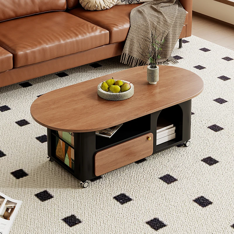 

Movable solid wood coffee table living room home antique designer art small apartment senior oval tea table