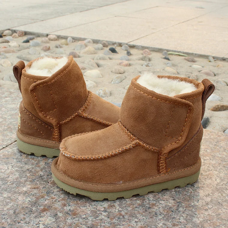 100% Natural Sheepskin Wool Winter Warm Children\'s Shoes Genuine Leather Soft Warm Snow Boots for Boys and Girls Baby Boots