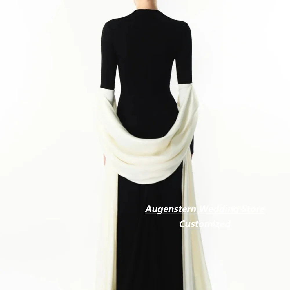 Customized Black Mermaid High Neck Long Sleeve Mother Of The Bride Gown With Ivory Cape Train For Wedding Guest Party Plus Size
