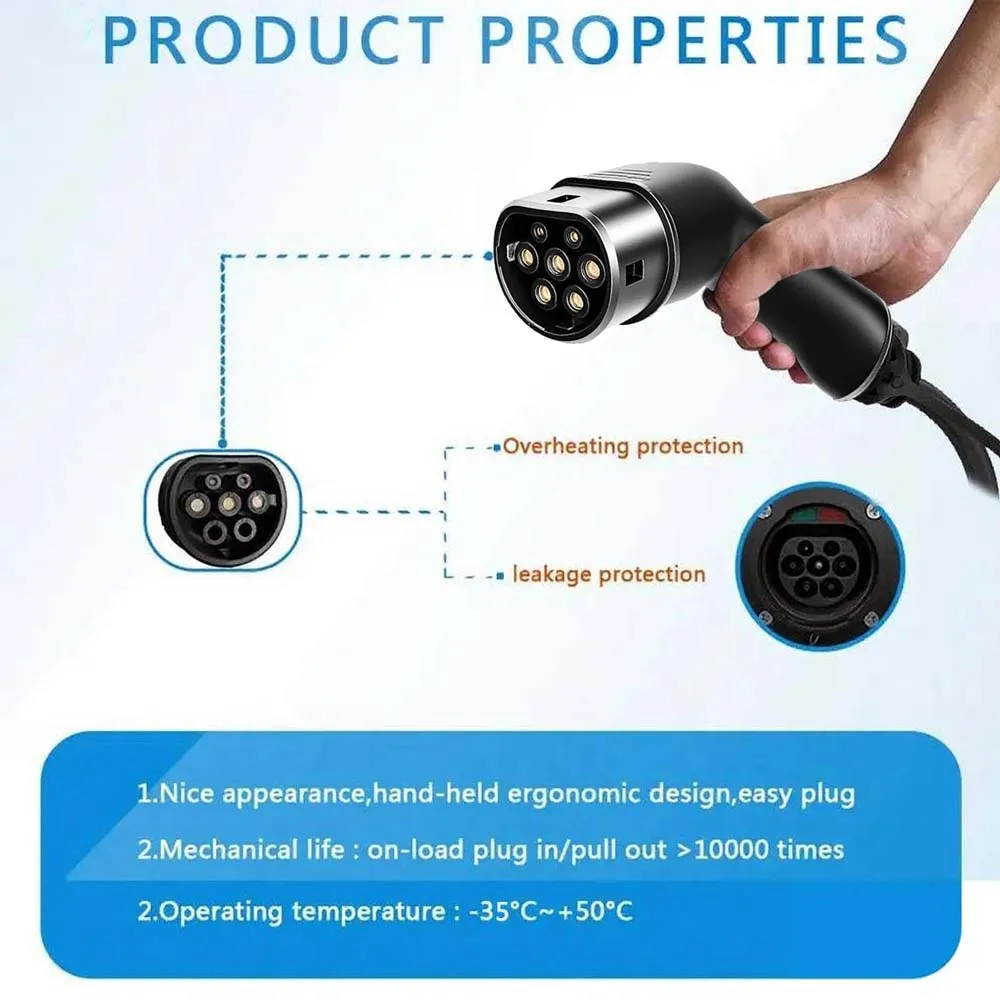 Teschev 16A/32A Typ 2 auf Typ 2 EV-Ladekabel Elektroauto-Ladegerät 1P/3P 7,2kW/11kW/22kW IEC 62196 EVSE-Kit EV-Kabel – Detail 3