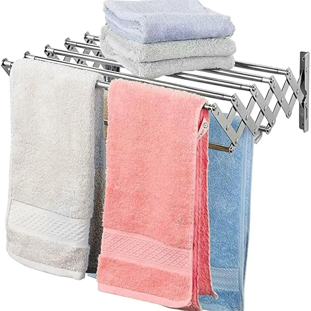 

Компактная настенная сушилка для белья из нержавеющей стали с 6 штангами, выдвижная для удобного хранения