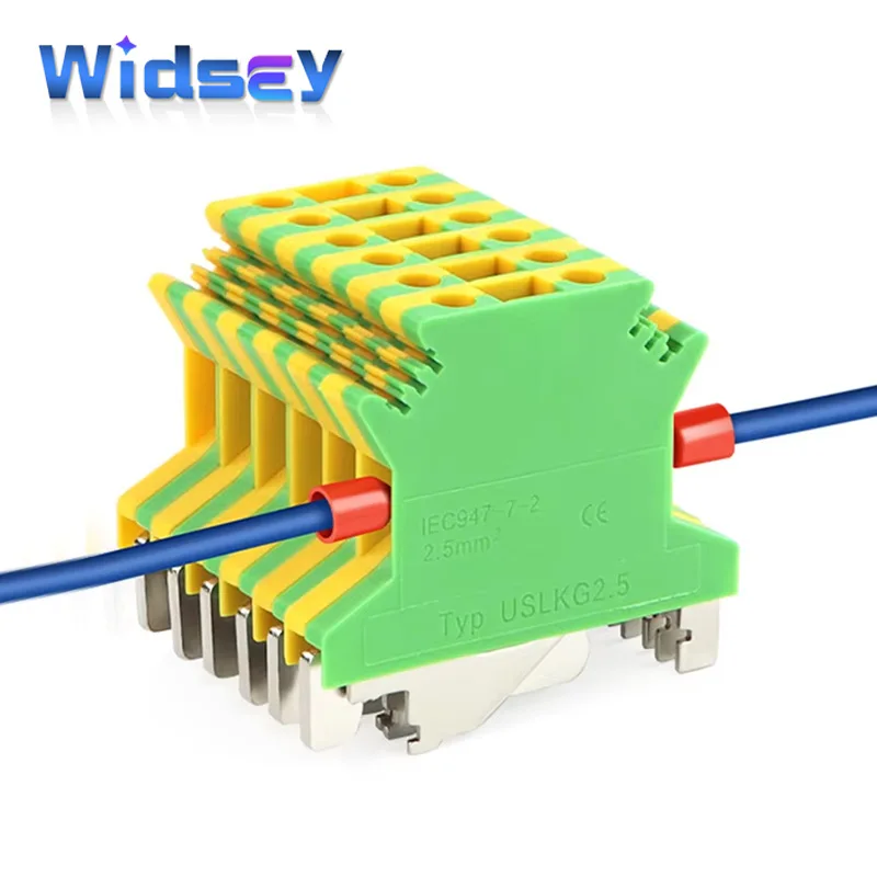 USLKG-2.5 Terminal Blocks Two-color Ground Wire Connector UK /3/5/6/10N 34A-101A 800V Track  Copper Conductor Electronic Wiring