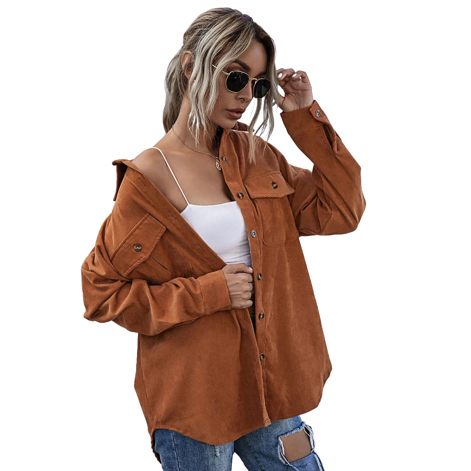 

New Jacket Woman Clothing Winter Coat Casual Turn Down Collar Button Long Sleeve Outerwear Warm Clothes Female Corduroy Jackets