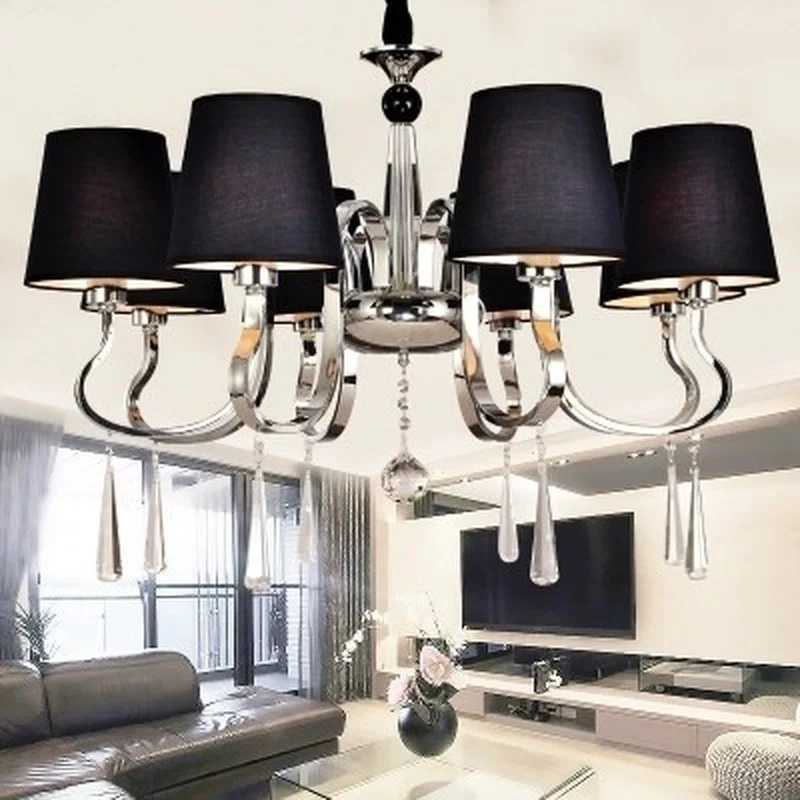 

Modern Chandelier Black Fabric Lampshade Chandelier Modern Lighting Living Room Light High Quality Metal Paint