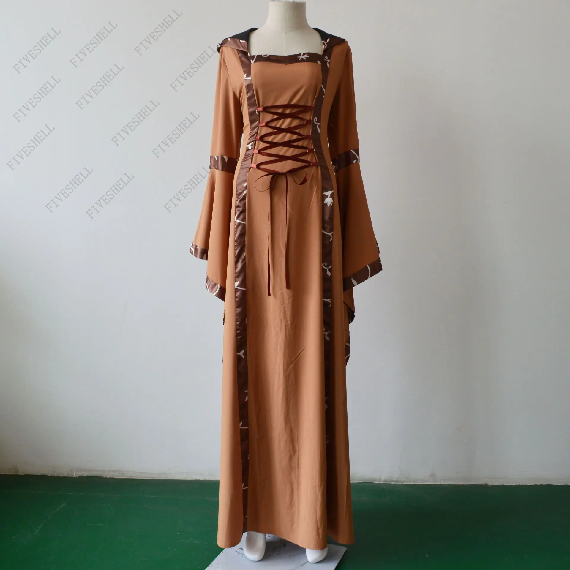 Fantasia cosplay medieval para mulheres, vestido longo com capuz, fantasia retrô, steampunk, roupas extravagantes de Halloween, renascimento, gótico, 5XL, 2023