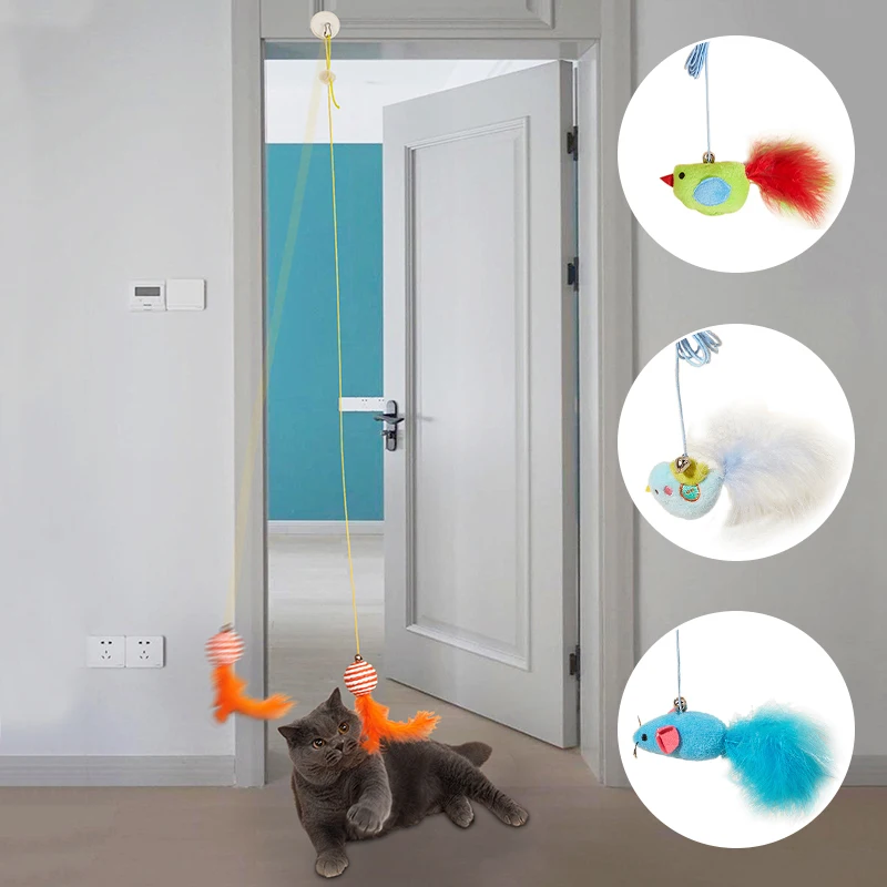 Pendurado Telescópico Cat Teaser Stick Swing Swing Back And Forth Comprimento Da Corda Ajustável No Quadro Da Porta Dando Cat Mint Pet Toys