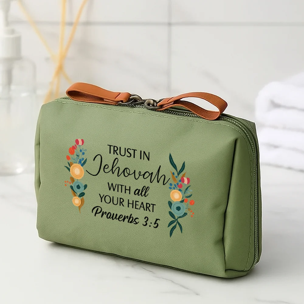 Proverbs 3:5 Inspirational Bible Verse Cosmetic Bag, Faith-Based Travel Toiletry Pouch, Ideal Gift for Women