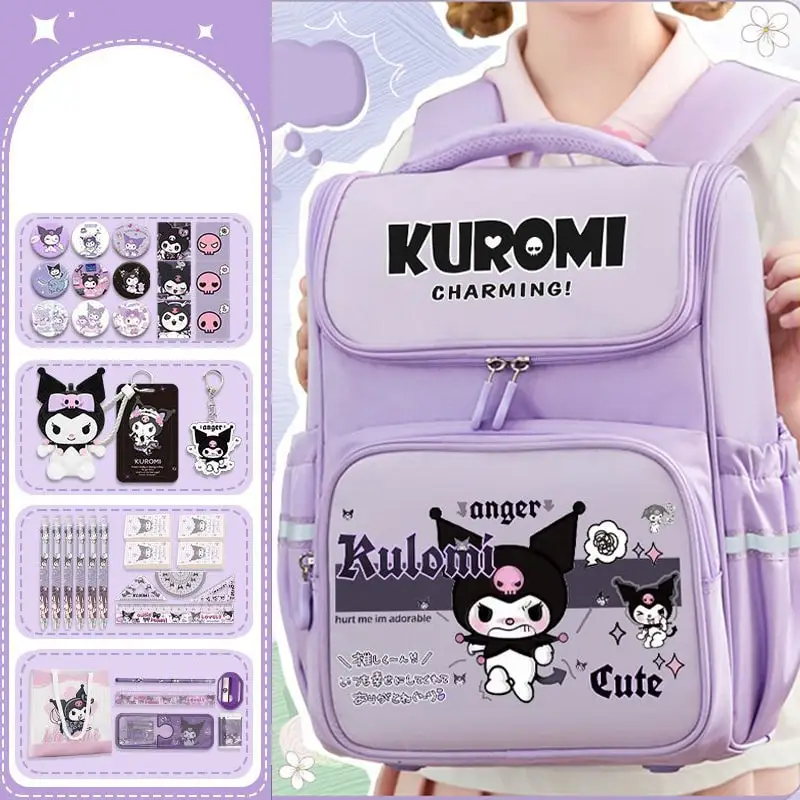 Sanrioed Anime Kuromi Large Capacity Backpack Cute Children Schoolbag Cartoon Student Stationery Shoulder Bag Gift