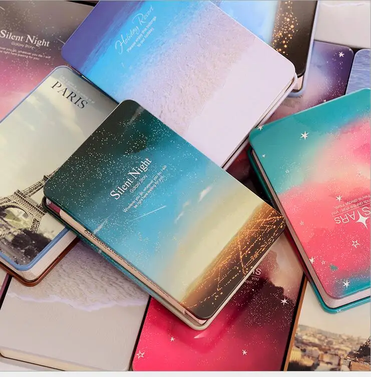 1pc A6 Star rainbow Diary Notebook Color Paper Metal Cover Silent Night Notepad Book Journey Diary Note Book Random Color