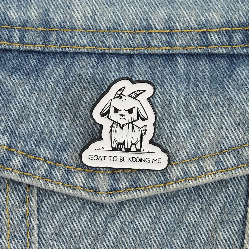 GOAT Pun Pin Angry Cartoon Goat Design Black White Animal Humor Brooch for Pun Lovers Bag Decoration