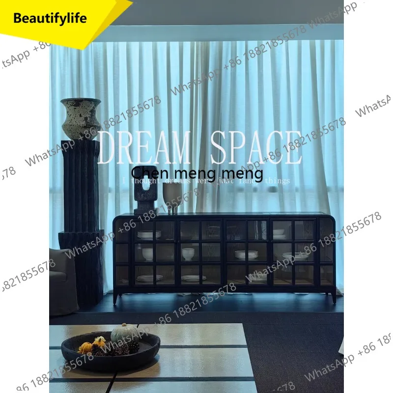 

M45 French vintage display cabinet glass sideboard black storage sideboard designer model