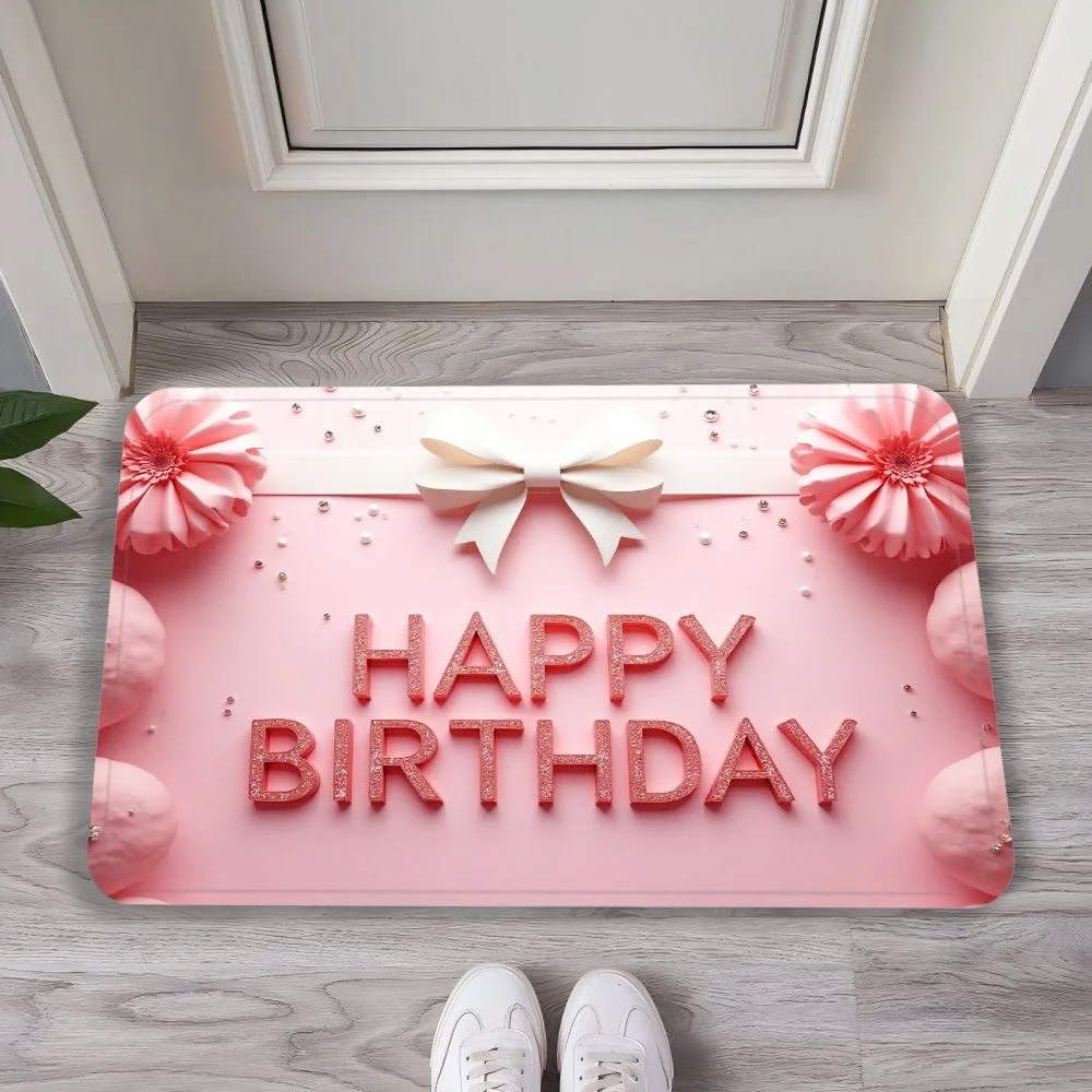 VIKAMA Cartoon & Typographic Flannel Door Mat, Anti-Slip Absorbent, Decor for Entryway Front Door Living Room Kitchen Bedroom