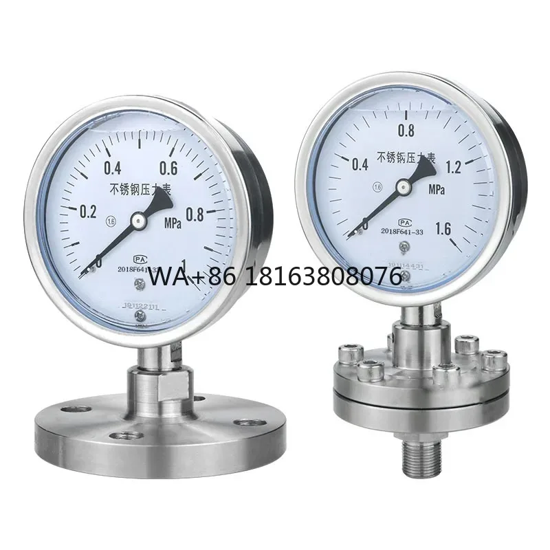 SS304 Stainless Steel Diaphragm Pressure Gauge DN50 M20*1.5 Thread Liquid Medium Industrial Pressure Measuring Instrument