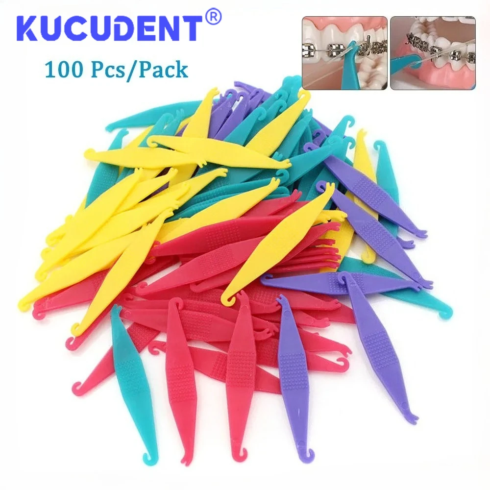 KUCUDENT 100 Pcs Dental Orthodontic Elastic Rubber Bands Placer Hooks For Braces Disposable Colorful Plastic Dentistry Tools