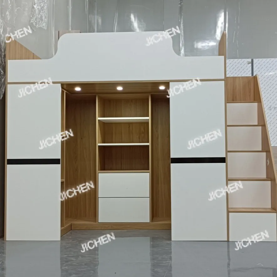 Go to bed and get off the wardrobe Unisex space saving half high bed up and down the bed with wardrobe storage ladder cabinet #2