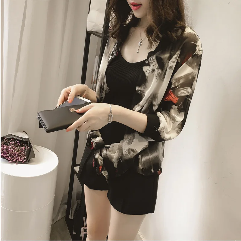 Summer Korean Style Retro Oversized High Waist Coat Women Irregular Print Sun Protection Chiffon Open Stitch Chic Y2K Sweet Tops