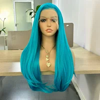 Pelucas delanteras de encaje sintético azul ondulado largo para mujer, parte libre, color verde azulado, onda recta Natural, 13x4, fiesta de Cosplay diaria