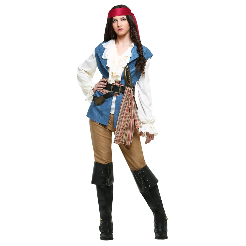 

Halloween Costume Party Cosplay Female Pirate Stage Costume Red Scarf Women Adults Pirate Costumes