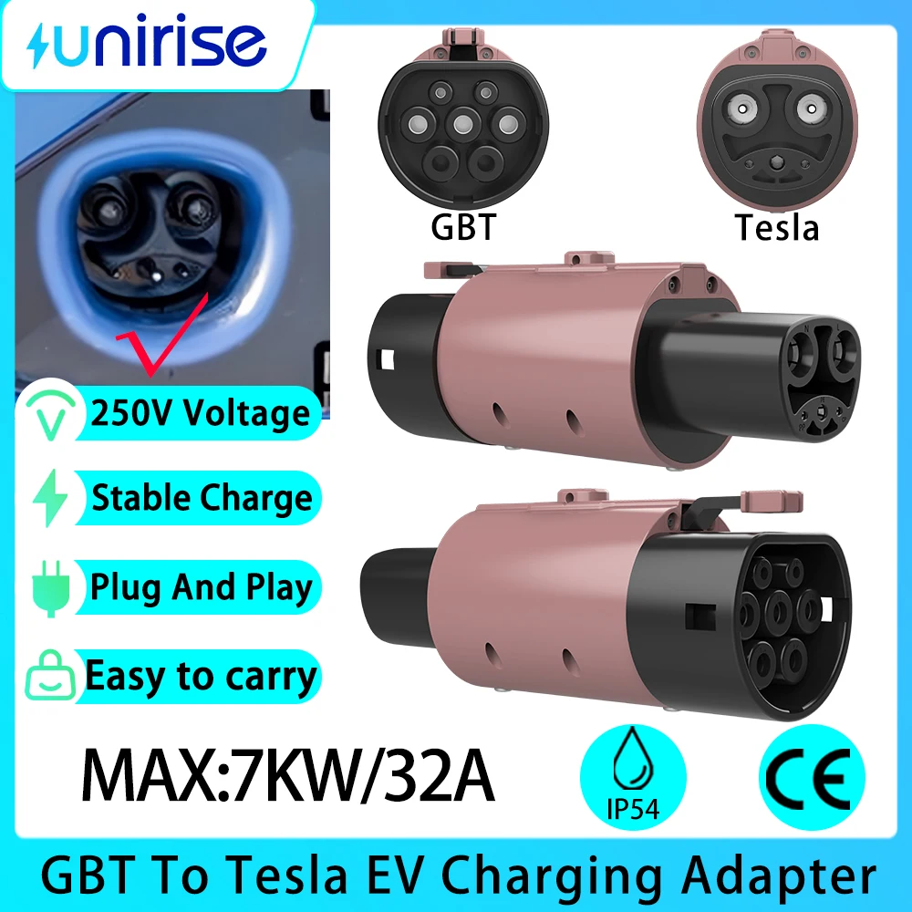 

Unirise NACS 32A 250V GBT To Tesla Electric Vehicle Charger Adapter Connector For Tesla EVSE Car Charging Converter Adapter