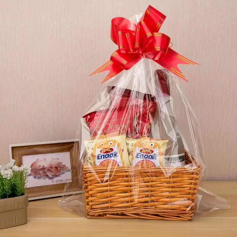10/20/30 Stück große Geschenktüten aus Zellophan mit buntem Schleifen- und Kordelendesign, ideal zum Verpacken von Obstkörben, für Picknicks im Freien und als Geschenk für Geburtstagsfeiern. – Detail 8