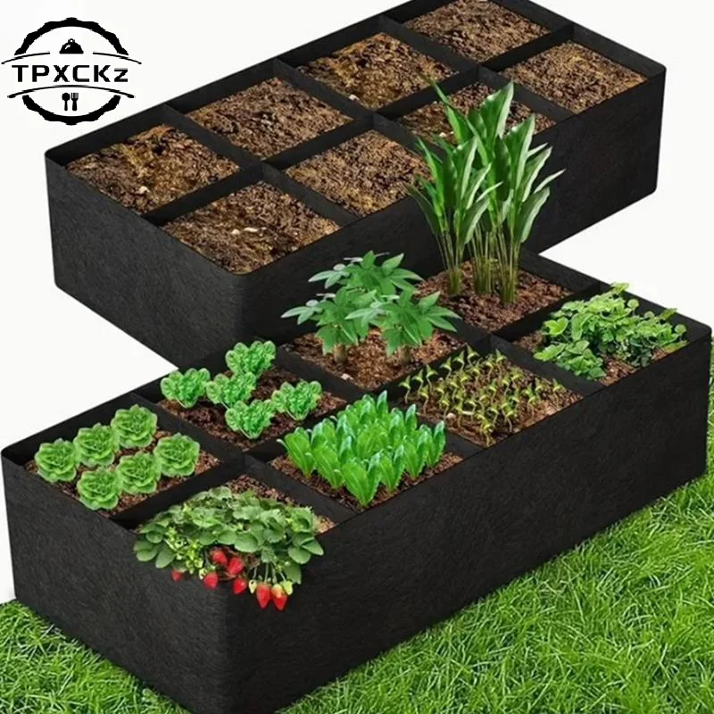 1/2/4/6/8 Holes Black Grow Bag Fabric Raised Garden Bed, Flowers And Vegetables Garden Grow Bags Rectangle Planting Nursery