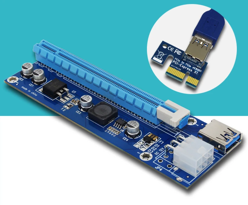 PCI-E Riser PCI E Express 1X a 16X, tarjeta elevadora de 60CM, USB 3,0, PCI-E, Cable de alimentación de 6 pines para BTC, Bitcoin Mining, Antminer