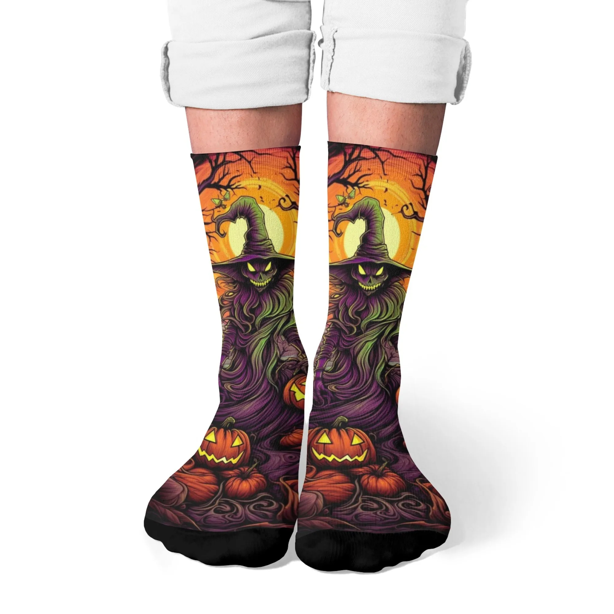 

Череп Ведьма Тыква Фонарь Иллюстрация Веселые Носки Новинка Harajuku Забавные Ретро Компрессионные Носки Унисекс Хэллоуин Подарок
