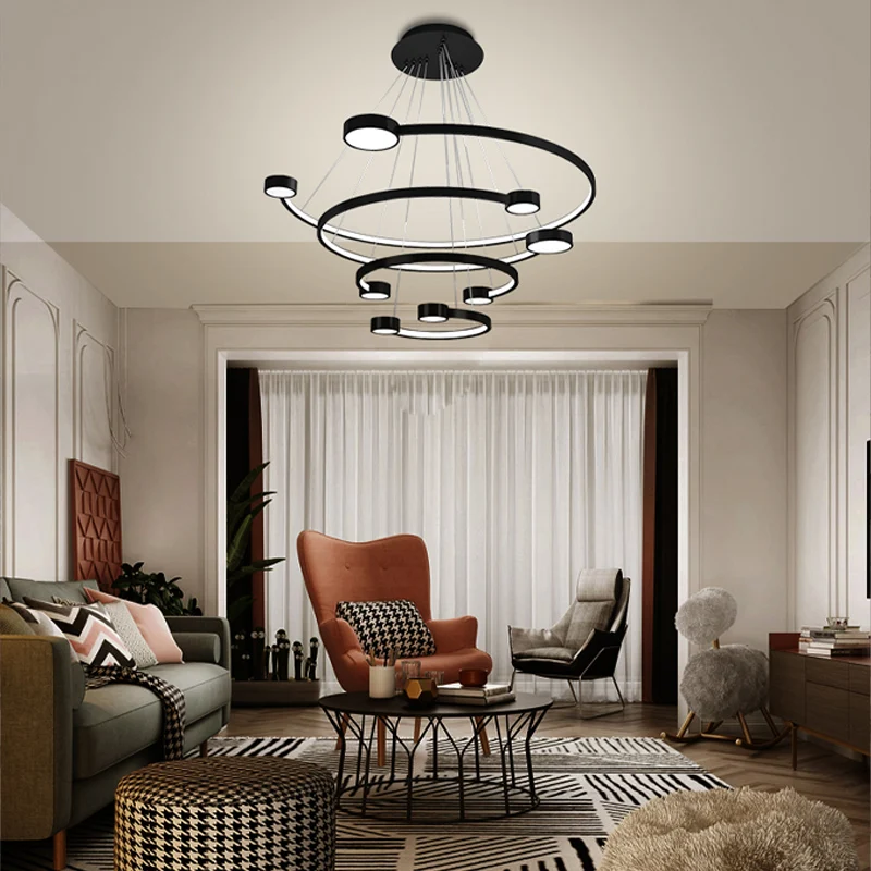 

Modern Nordic Hanging Lamp Hotel Hall Lobby Chandeliers Home Decor Light LED Chandelier Lighting Dining Living Room Round Rings