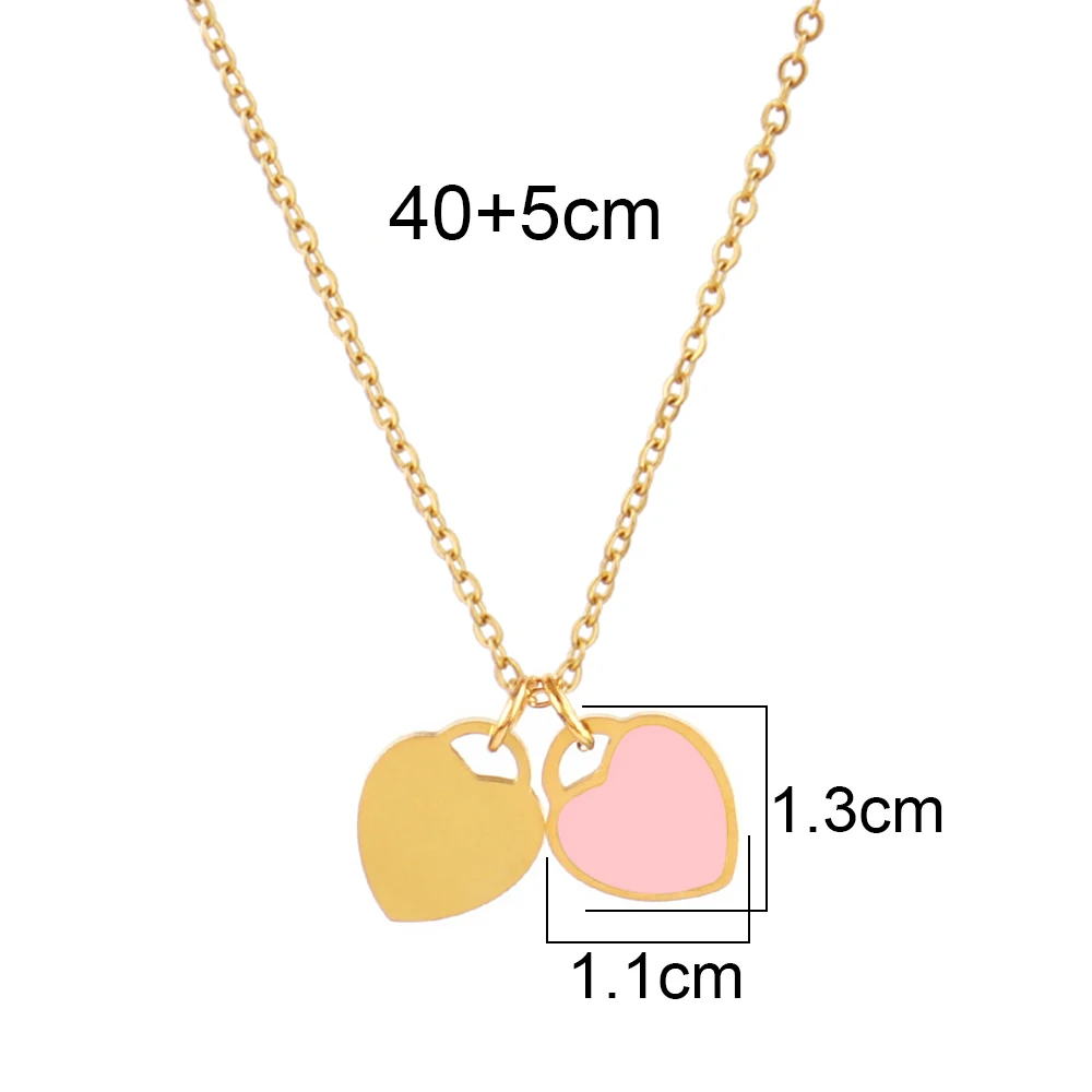 18k Gold Plated Stainless Steel Enamel Love Double Heart Pendant Necklace For Women Chain Choker Friendship Jewelry Wholesale