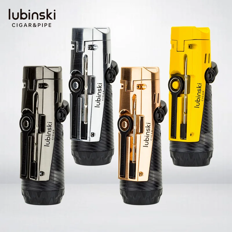 LUBINSKI Metal High-End Direct-Flush Turbine Gas Lighter Creative Opener Cigar Punch Needle Cigarette Holder Design Men's Gift