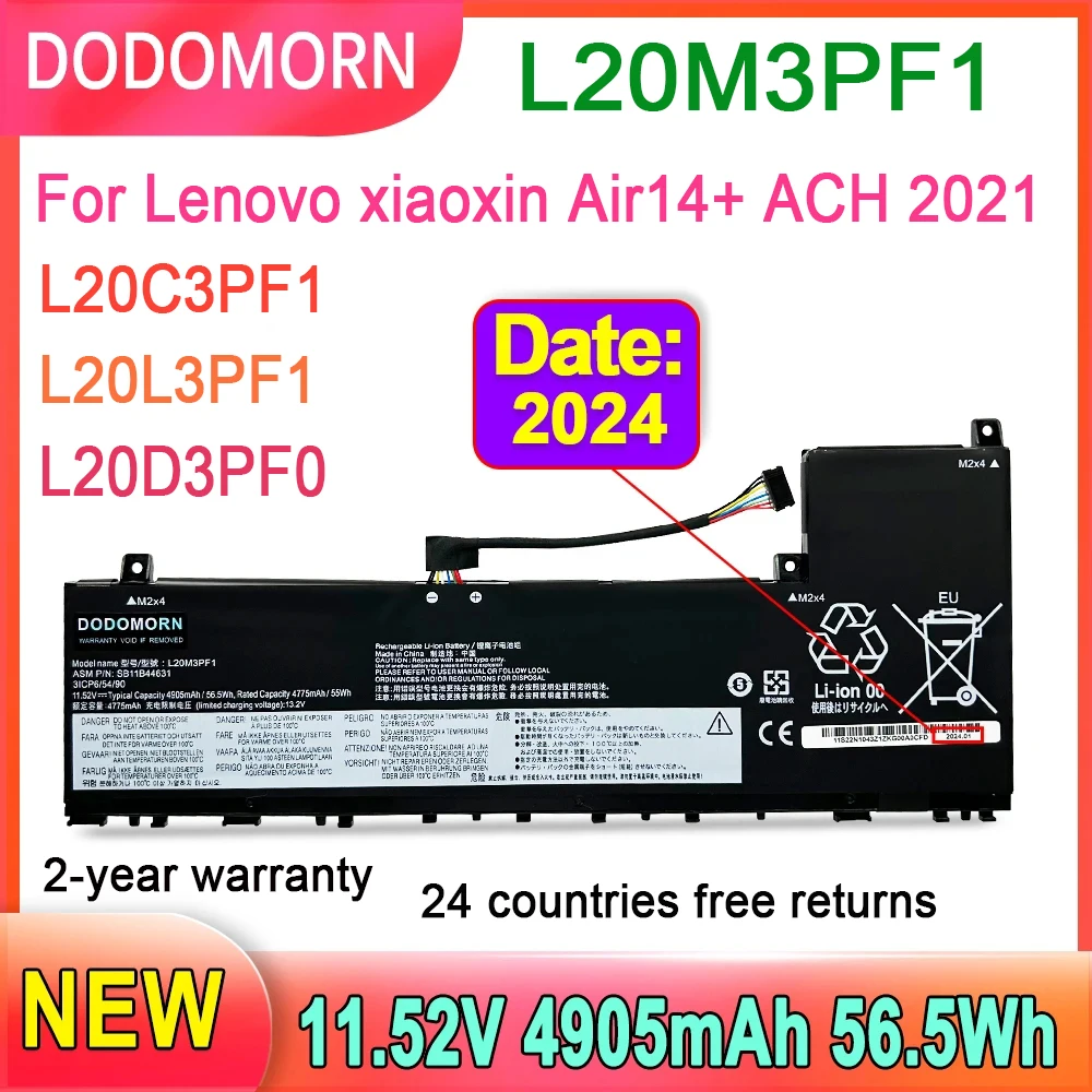 DODOMORN L20M3PF1 Laptop Battery For Lenovo xiaoxin Air14+ ACH 2021 Series L20L3PF1 L20D3PF0 L20C3PF1 11.52V 56.5Wh SB11B44631