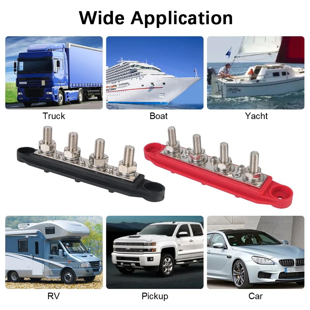 

Power Distribution Block 48V 250A DC M8 M10 Stud For Boat Truck RV Caravan Car 5/16" 3/8" Studs Bus Bar 4 Ways Electro Junction